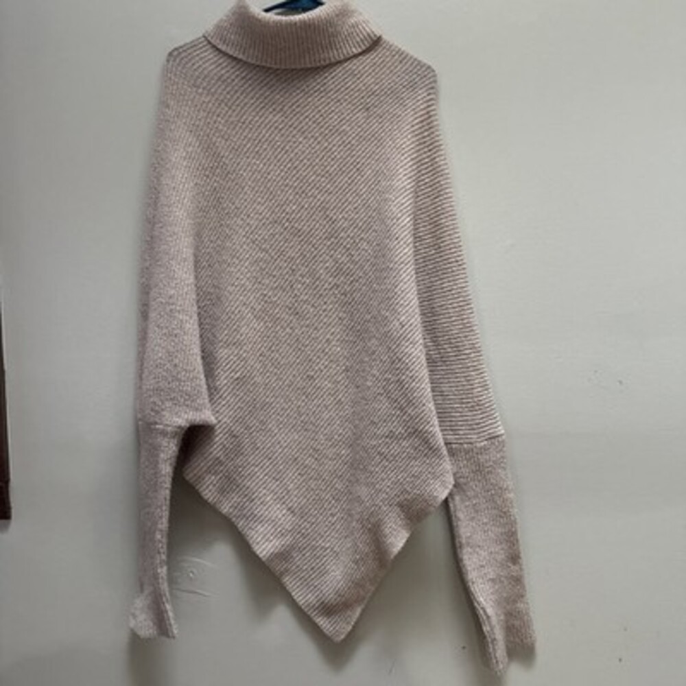 Oatmeal Knit Asymmetrical Poncho Sweater Turtle Neck Boho Classic